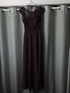 Elegant Lace Bodice Evening Dress/Bridesmaid Dress in Deep Plum